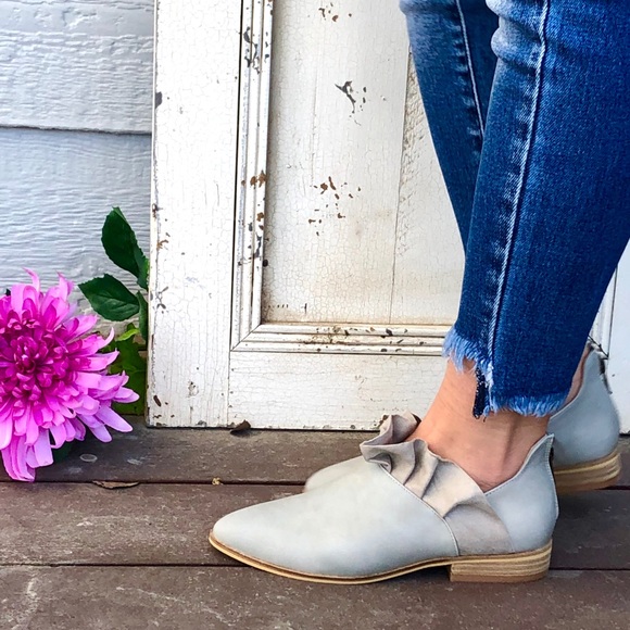 Shoes - New! Grey Slip On Bootie with Ruffle and Zipper